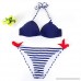 Hosamtel Womens Bikini Set Floral Print Tie Side Two Piece Swimsuit Padded Push-up Bra Bathing Suit Swimwear Beachwear Stripe-dark Blue B07NBJ12JX